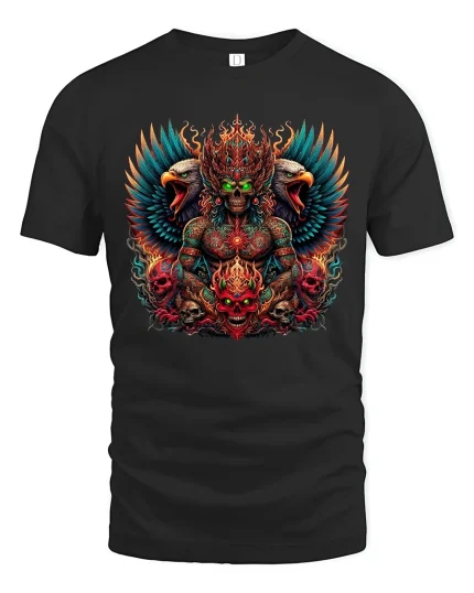 Infernal Skull King With Eagles Dark Fantasy Graphic Tshirt Art - black t-shirt on white background