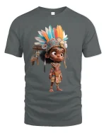 Colorful Tribal Spirit Child Fantasy Graphic Tshirt With Cultural Art - gray t-shirt on white background