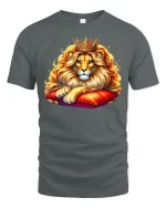Majestic Royal Lion King Crown Fantasy Graphic Tshirt Art - gray t-shirt on white background