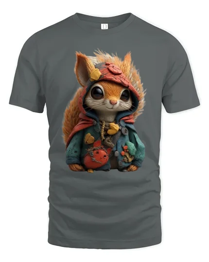 Cute Forest Squirrel Traveler Graphic Tshirt With Cozy Adventure Vibes - gray t-shirt on white background