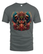Infernal Skull King With Eagles Dark Fantasy Graphic Tshirt Art - gray t-shirt on white background