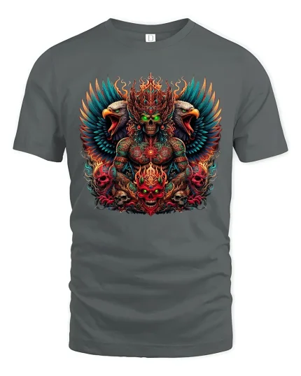 Infernal Skull King With Eagles Dark Fantasy Graphic Tshirt Art - gray t-shirt on white background