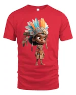 Colorful Tribal Spirit Child Fantasy Graphic Tshirt With Cultural Art - red t-shirt on white background