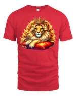 Majestic Royal Lion King Crown Fantasy Graphic Tshirt Art - red t-shirt on white background