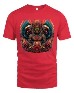 Infernal Skull King With Eagles Dark Fantasy Graphic Tshirt Art - red t-shirt on white background