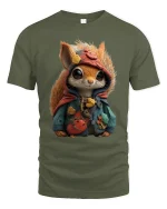 Cute Forest Squirrel Traveler Graphic Tshirt With Cozy Adventure Vibes - military green t-shirt on white background