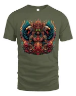 Infernal Skull King With Eagles Dark Fantasy Graphic Tshirt Art - military green t-shirt on white background