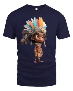 Colorful Tribal Spirit Child Fantasy Graphic Tshirt With Cultural Art - navy t-shirt on white background