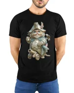 Patriotic Cannon Cat Commander Graphic Tshirt With Vintage Charm - model wearing black tee with hands behind back