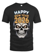 Happy New Year 2026 Skull Graphic Tshirt Bold Party Style - black t-shirt on white background