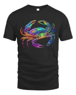 Colorful Cosmic Crab Psychedelic Ocean Art Graphic Tshirt - black t-shirt on white background