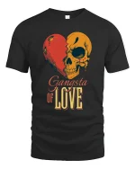 Gangsta of Love Skull Heart Graphic Tshirt Street Art Style - black t-shirt on white background