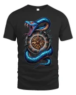 Time Serpent Clock Snake Graphic Tshirt Dark Fantasy Art - black t-shirt on white background