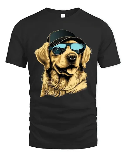 Cool Dog Wearing Sunglasses And Cap Street Style Graphic Tshirt - black t-shirt on white background