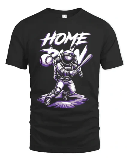 Home Run Astronaut Baseball Space Sports Graphic Tshirt - black t-shirt on white background