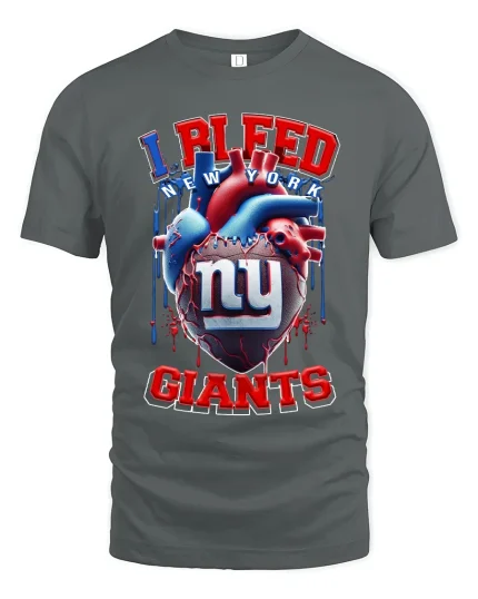 I Bleed New York Giants Football Heart Graphic Tshirt - gray t-shirt on white background