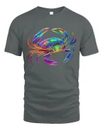 Colorful Cosmic Crab Psychedelic Ocean Art Graphic Tshirt - gray t-shirt on white background