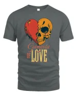 Gangsta of Love Skull Heart Graphic Tshirt Street Art Style - gray t-shirt on white background