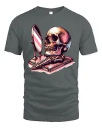 Skull Mirror Reflection Gothic Art Graphic Tshirt Dark Style - gray t-shirt on white background