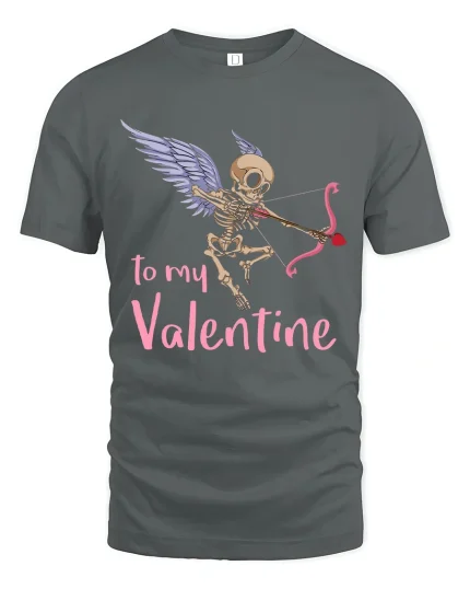 To My Valentine Skeleton Cupid Love Graphic Tshirt Art - gray t-shirt on white background