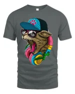 Cool Bear DJ Headphones Street Art Graphic Tshirt Design - gray t-shirt on white background