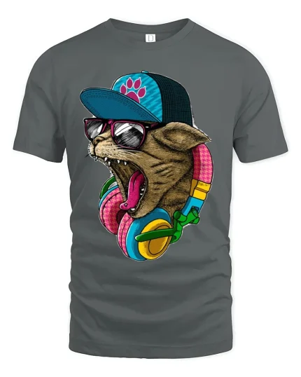 Cool Bear DJ Headphones Street Art Graphic Tshirt Design - gray t-shirt on white background