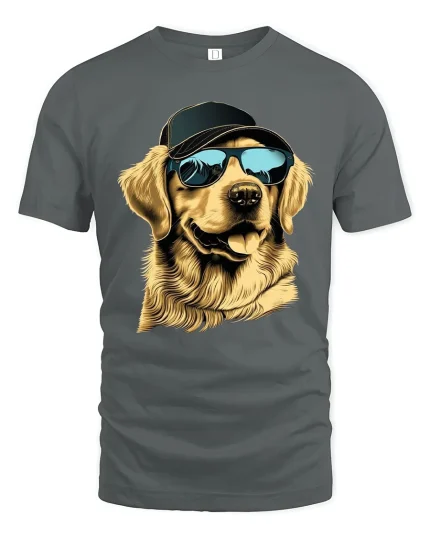 Cool Dog Wearing Sunglasses And Cap Street Style Graphic Tshirt - gray t-shirt on white background