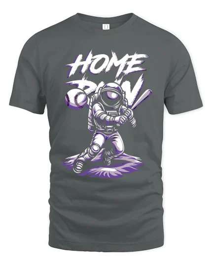 Home Run Astronaut Baseball Space Sports Graphic Tshirt - gray t-shirt on white background