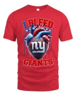 I Bleed New York Giants Football Heart Graphic Tshirt - red t-shirt on white background