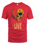 Gangsta of Love Skull Heart Graphic Tshirt Street Art Style - red t-shirt on white background