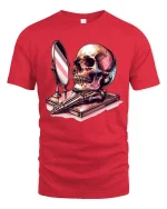 Skull Mirror Reflection Gothic Art Graphic Tshirt Dark Style - red t-shirt on white background