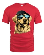 Cool Dog Wearing Sunglasses And Cap Street Style Graphic Tshirt - red t-shirt on white background