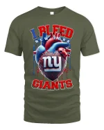I Bleed New York Giants Football Heart Graphic Tshirt - military green t-shirt on white background