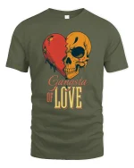 Gangsta of Love Skull Heart Graphic Tshirt Street Art Style - military green t-shirt on white background