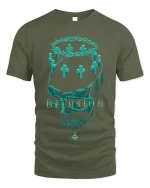 Delusion Crown Skull Graphic Tshirt Dark Gothic Art Design - military green t-shirt on white background
