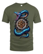Time Serpent Clock Snake Graphic Tshirt Dark Fantasy Art - military green t-shirt on white background