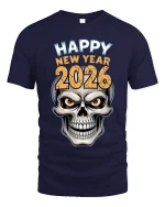 Happy New Year 2026 Skull Graphic Tshirt Bold Party Style - navy t-shirt on white background