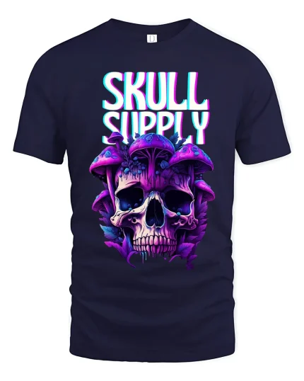 Skull Supply Psychedelic Mushroom Art Graphic Tshirt - navy t-shirt on white background