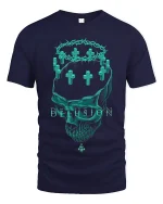 Delusion Crown Skull Graphic Tshirt Dark Gothic Art Design - navy t-shirt on white background