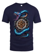 Time Serpent Clock Snake Graphic Tshirt Dark Fantasy Art - navy t-shirt on white background