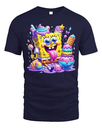 Colorful Candy Cartoon Ice Cream Fantasy Graphic T Shirt Fun Art - navy t-shirt on white background