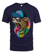 Cool Bear DJ Headphones Street Art Graphic Tshirt Design - navy t-shirt on white background