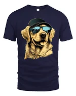 Cool Dog Wearing Sunglasses And Cap Street Style Graphic Tshirt - navy t-shirt on white background