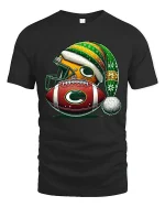 Festive Football Helmet And Ball Christmas Art Graphic T Shirt - black t-shirt on white background