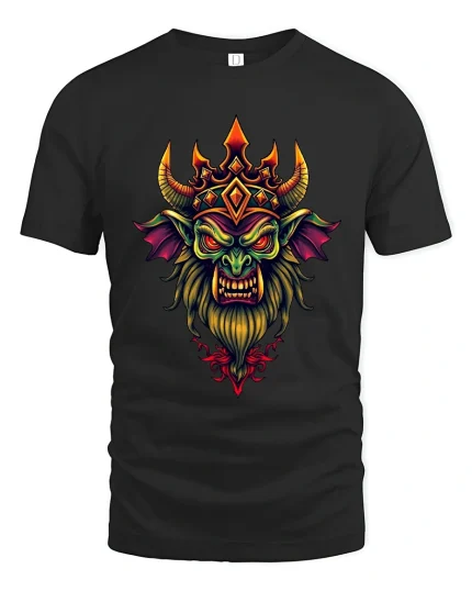 Dark Fantasy Demon King Crowned Monster Art Graphic T Shirt - black t-shirt on white background