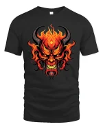 Flaming Demon Face Dark Fantasy Fire Art Graphic T Shirt - black t-shirt on white background
