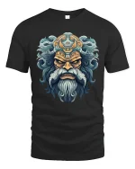 Ancient Warrior King Face Mythic Art Graphic T Shirt - black t-shirt on white background