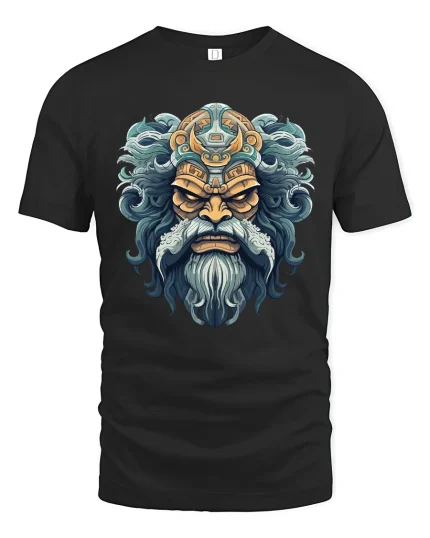 Ancient Warrior King Face Mythic Art Graphic T Shirt - black t-shirt on white background