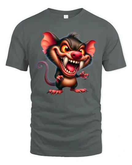 Crazy Evil Mouse Cartoon Monster Art Graphic T Shirt - gray t-shirt on white background