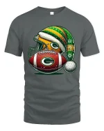 Festive Football Helmet And Ball Christmas Art Graphic T Shirt - gray t-shirt on white background